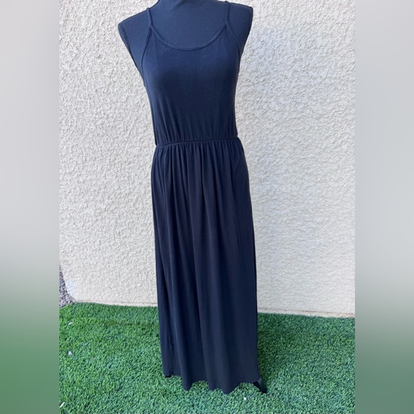 H&M Divided Black Maxi Dress Spaghetti Strap Elastic Waist Flowy Sz S GREAT - Picture 3 of 16